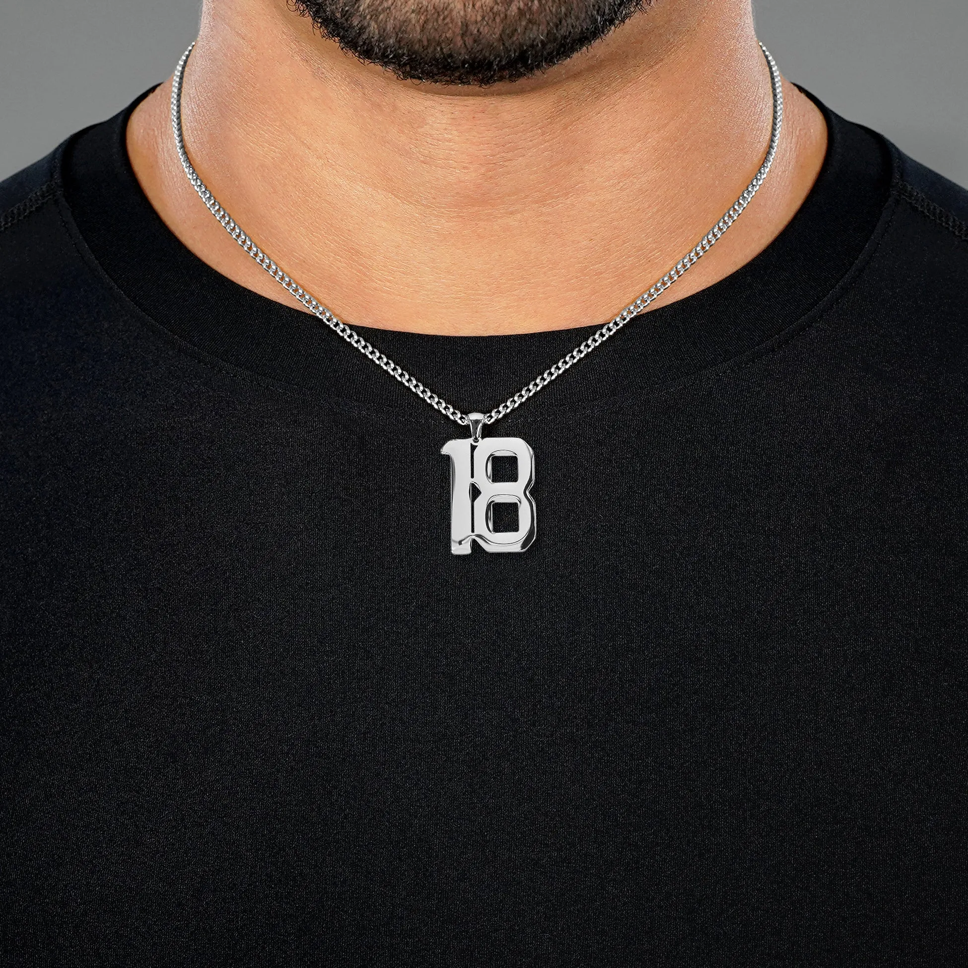 18 Number Pendant with Chain Necklace - Stainless Steel