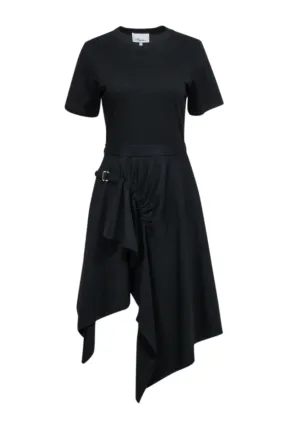 3.1 Phillip Lim - Black Short Sleeve Dress w/ Ruched Bottom Detail Sz 4