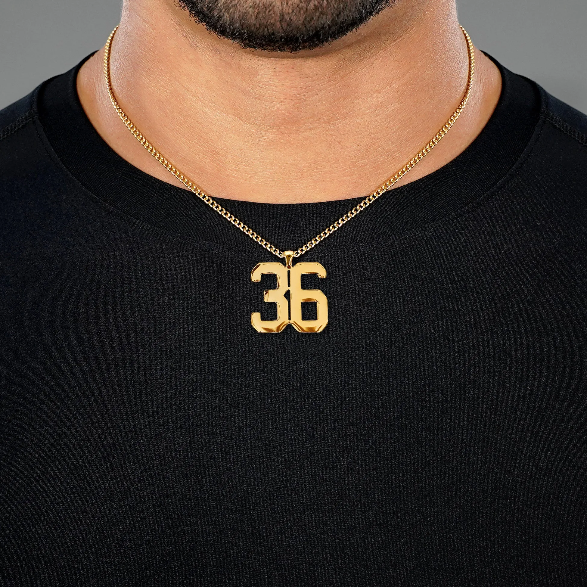 36 Number Pendant with Chain Necklace - Gold Plated Stainless Steel