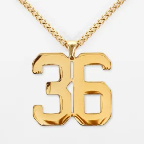 36 Number Pendant with Chain Necklace - Gold Plated Stainless Steel