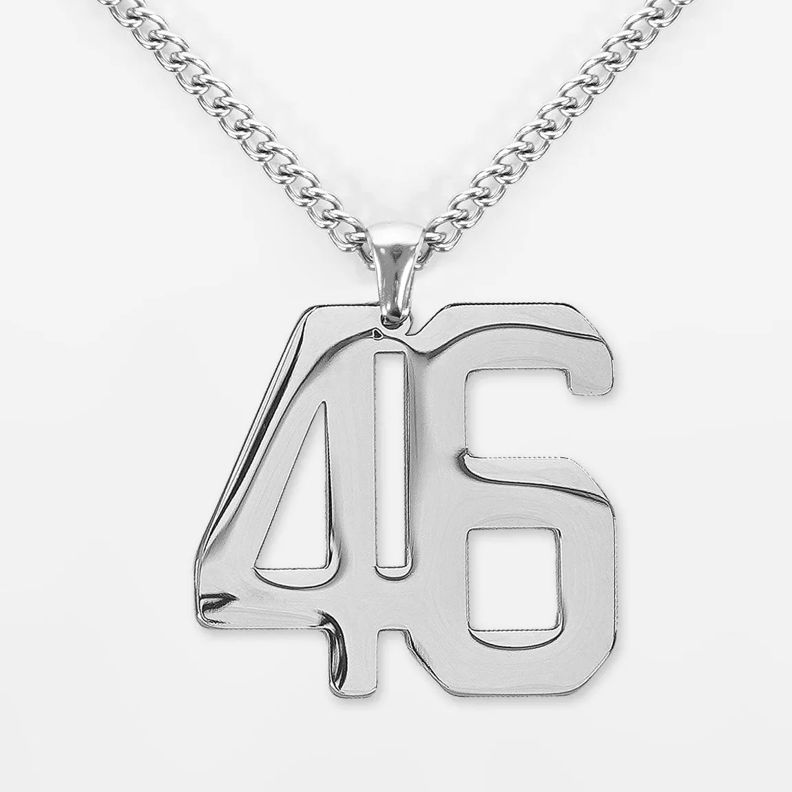 46 Number Pendant with Chain Necklace - Stainless Steel