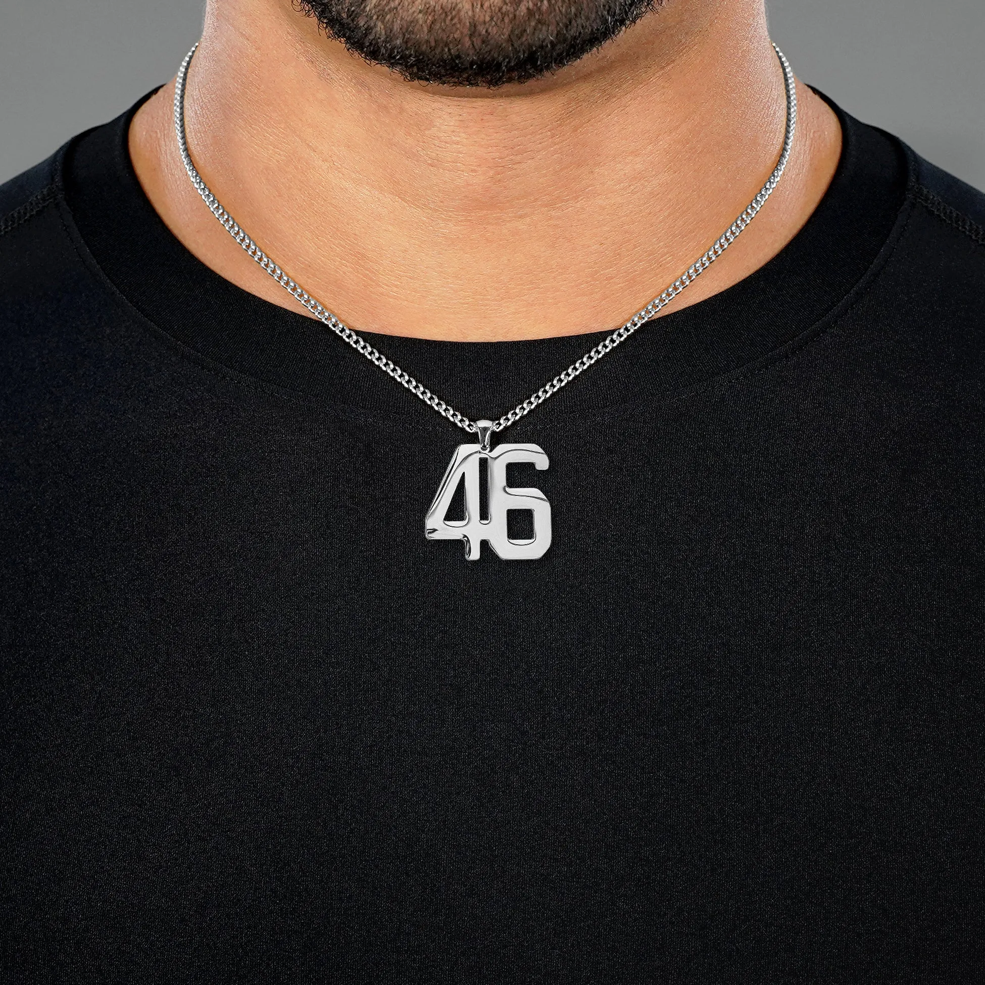 46 Number Pendant with Chain Necklace - Stainless Steel