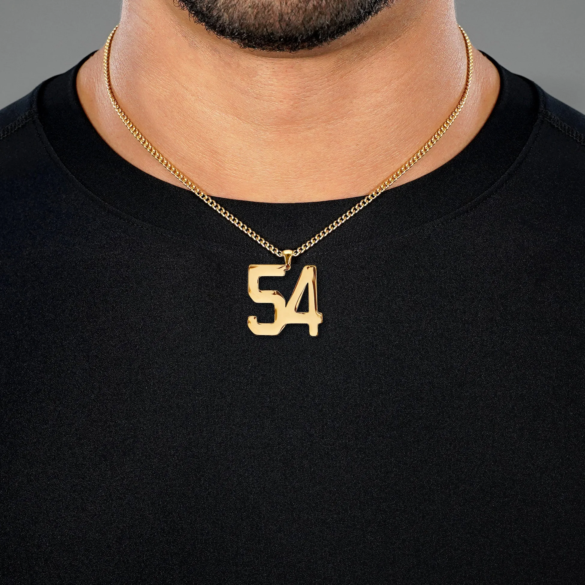 54 Number Pendant with Chain Necklace - Gold Plated Stainless Steel