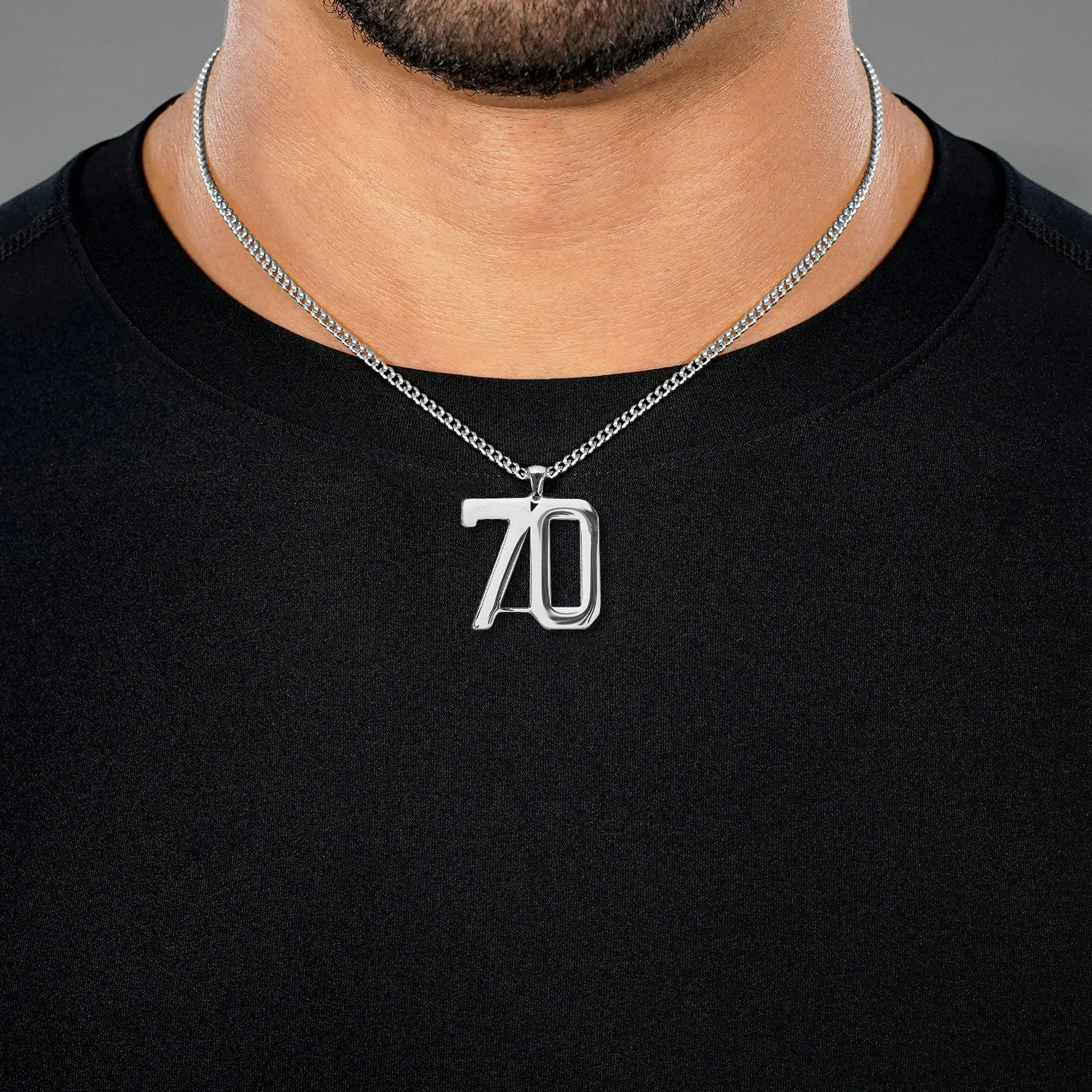 70 Number Pendant with Chain Necklace - Stainless Steel