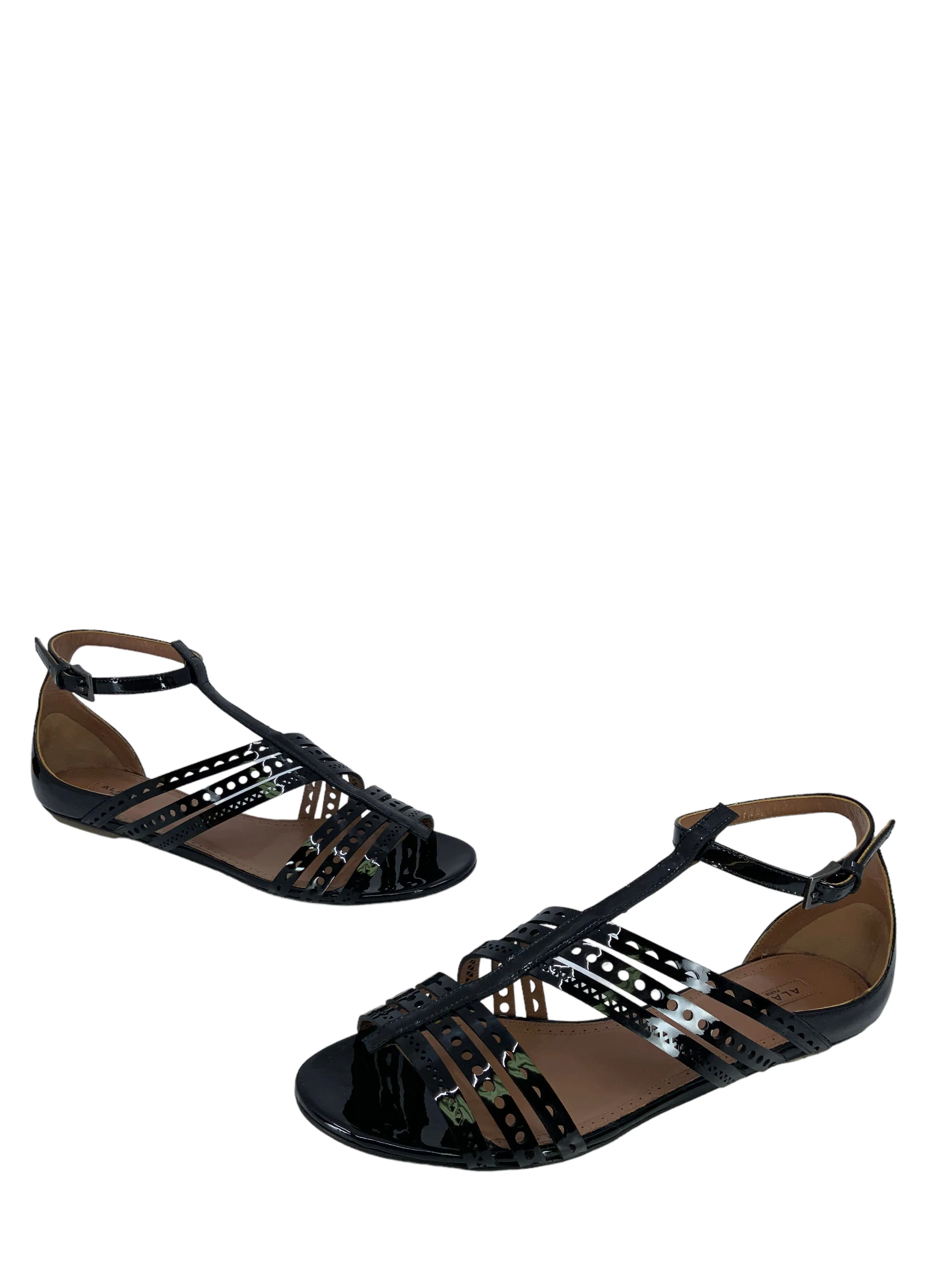 ALAIA Perforated Patent Leather Gladiator Sandals Size 10.5