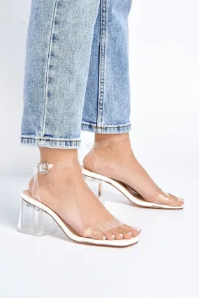 Alessa Perspex Strap Block Heel Sandal in White