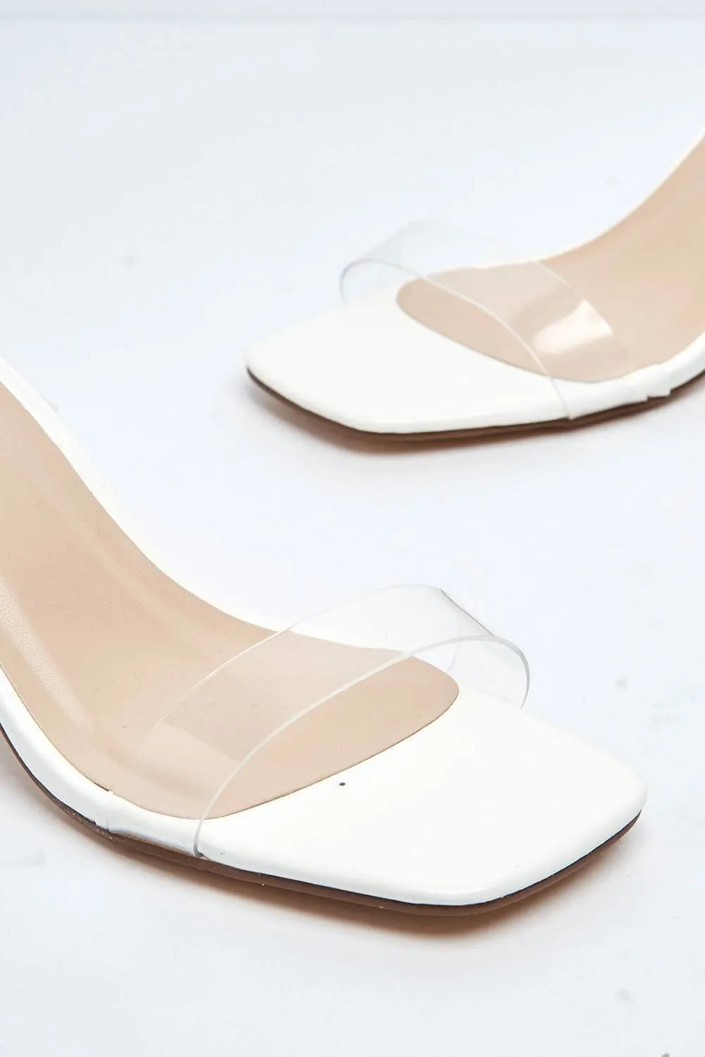 Alessa Perspex Strap Block Heel Sandal in White