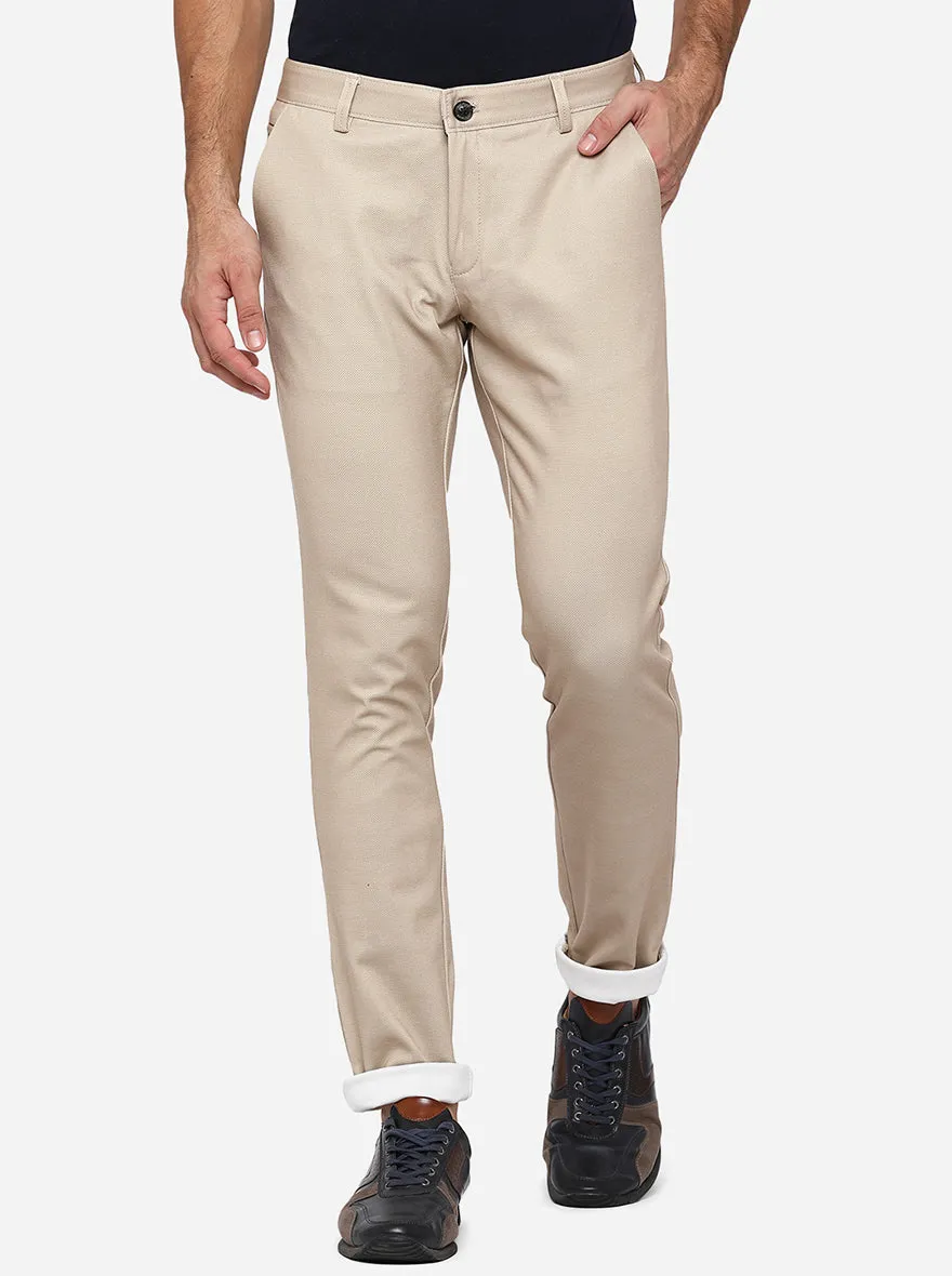 Almond Cream Solid Venice Fit Casual Trouser | JadeBlue