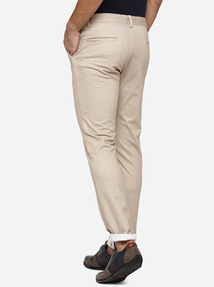 Almond Cream Solid Venice Fit Casual Trouser | JadeBlue