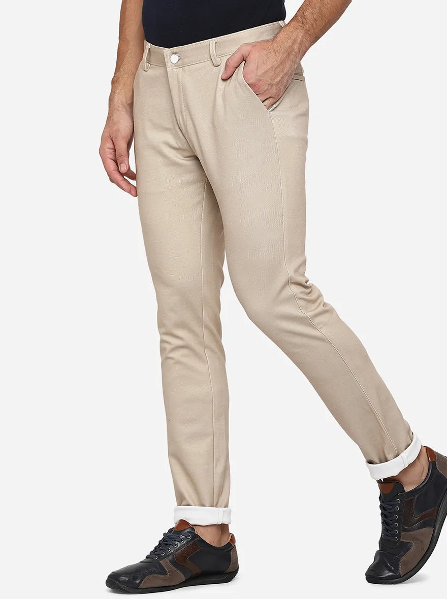 Almond Cream Solid Venice Fit Casual Trouser | JadeBlue