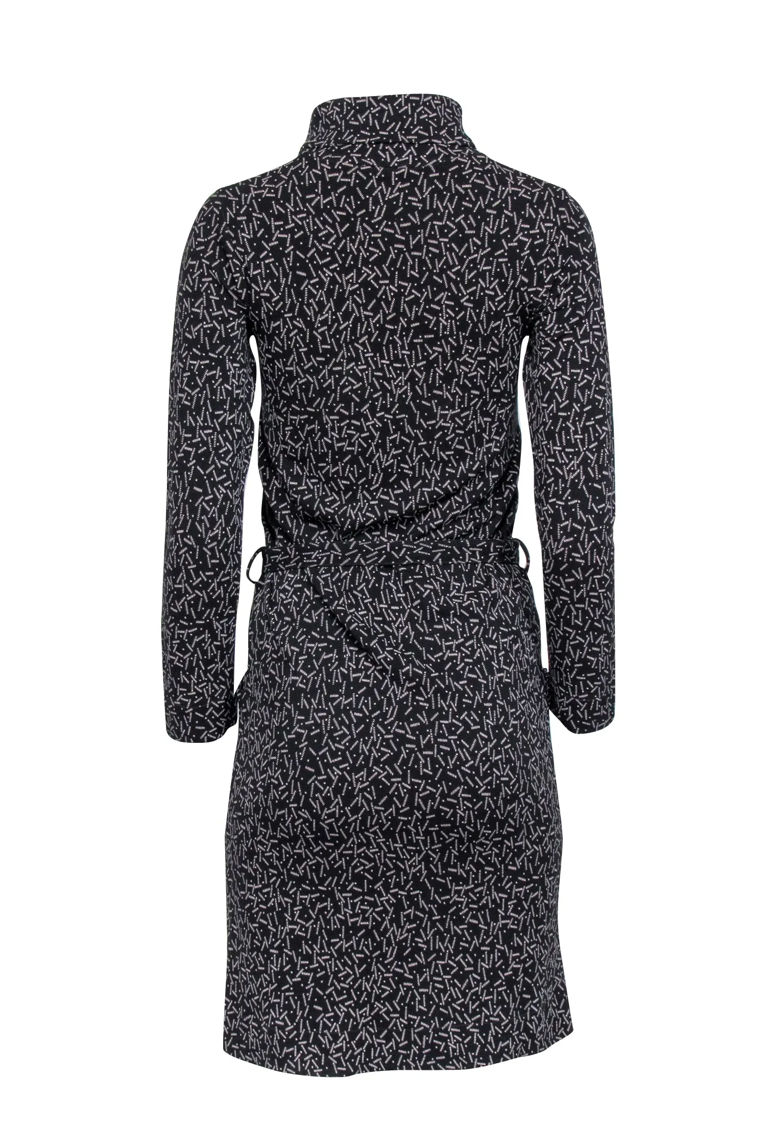 A.P.C. - Black Printed Turtleneck A-line Mini Dress w/ Fabric Belt Sz S