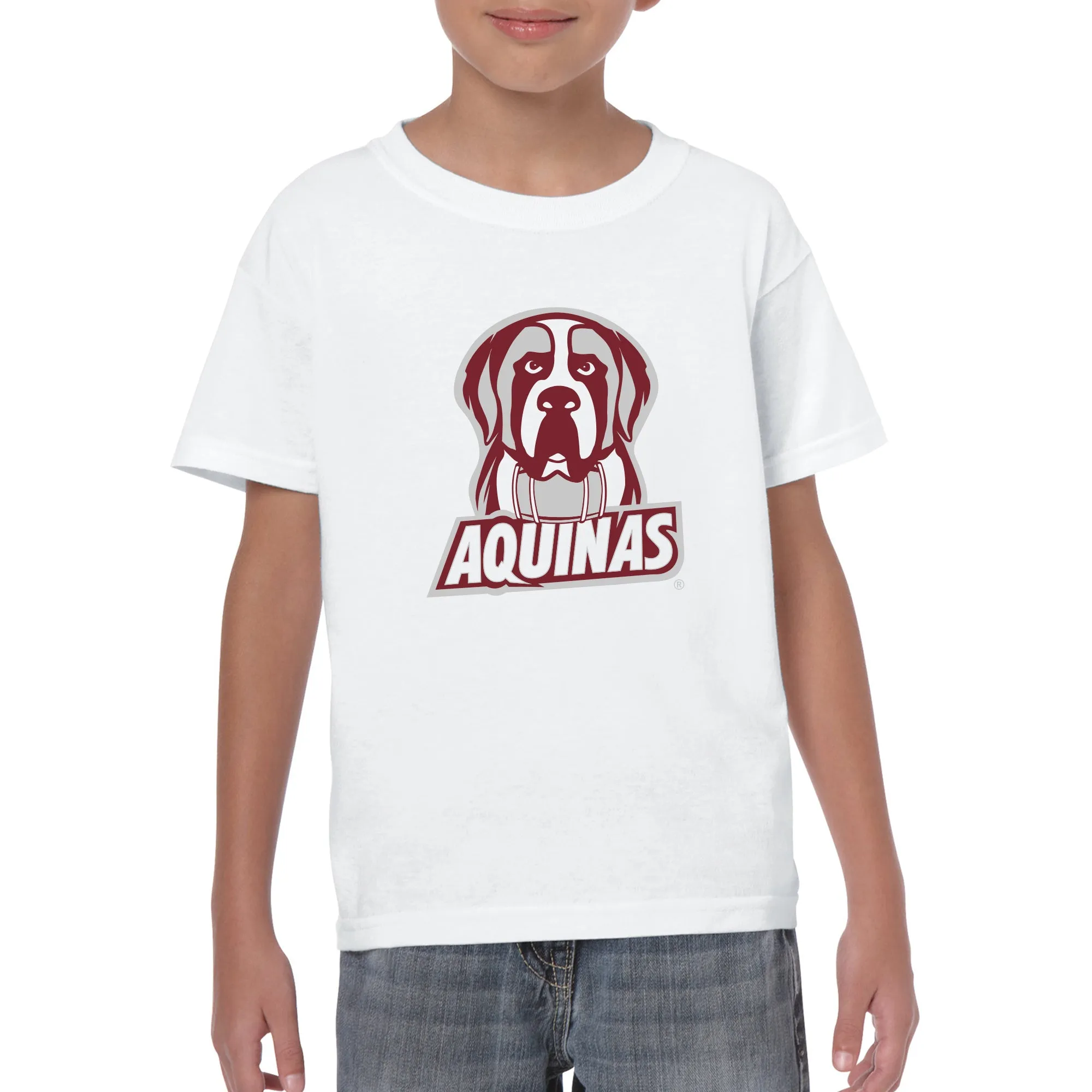 Aquinas College Saints Primary Logo Youth Short Sleeve T Shirt - White