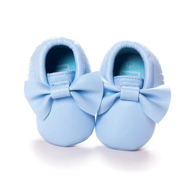 Baby Girl Moccasins with Bows First Walkers Soft Sole Shoes