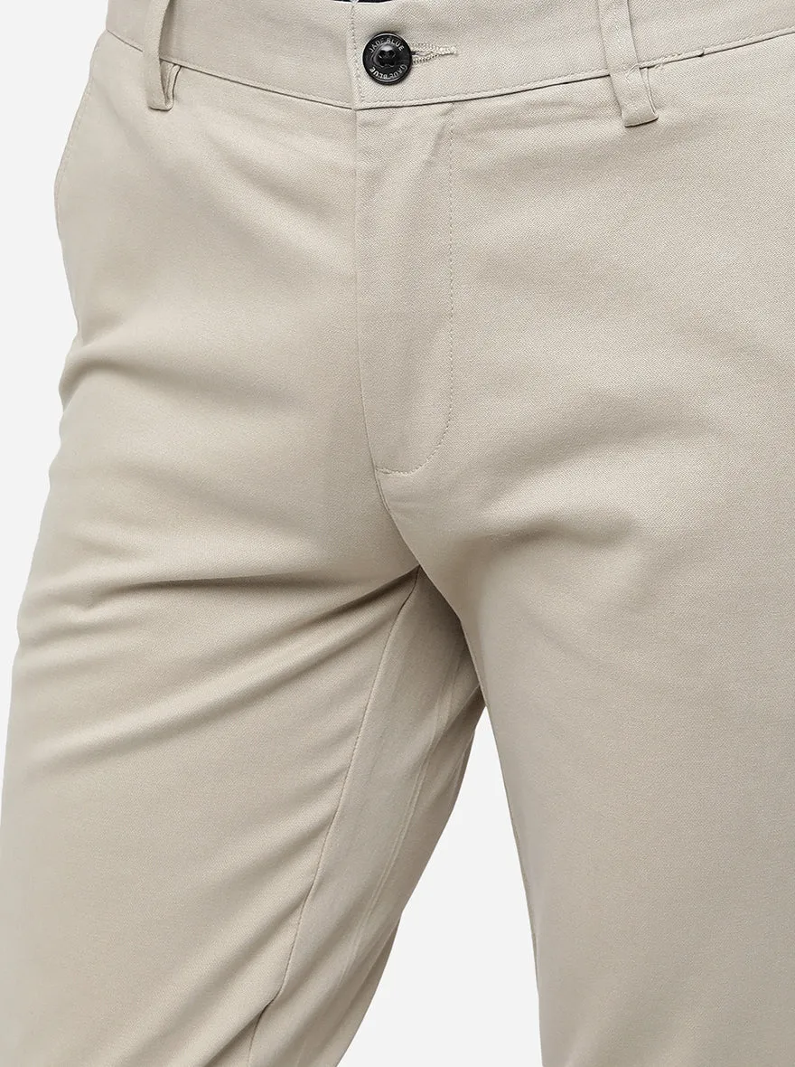 Beige Solid Uno Fit Casual Trouser | JadeBlue