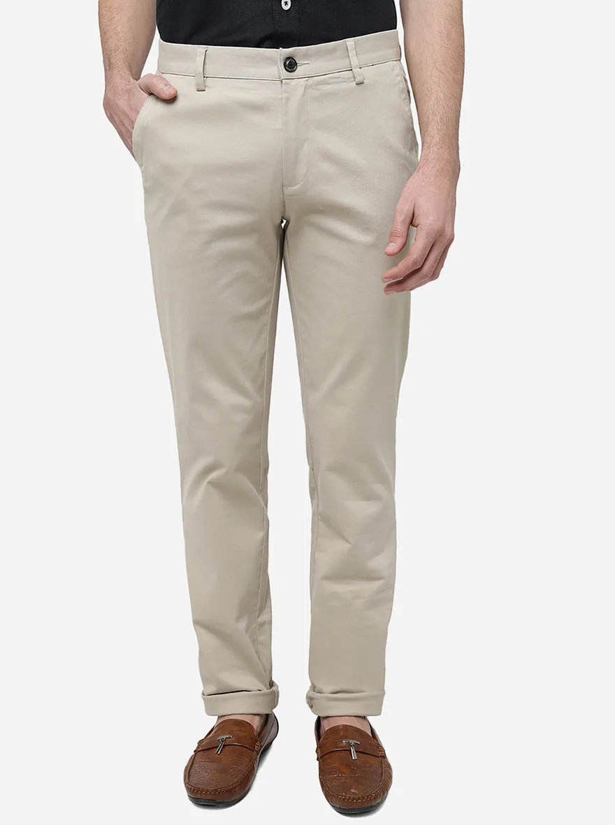 Beige Solid Uno Fit Casual Trouser | JadeBlue