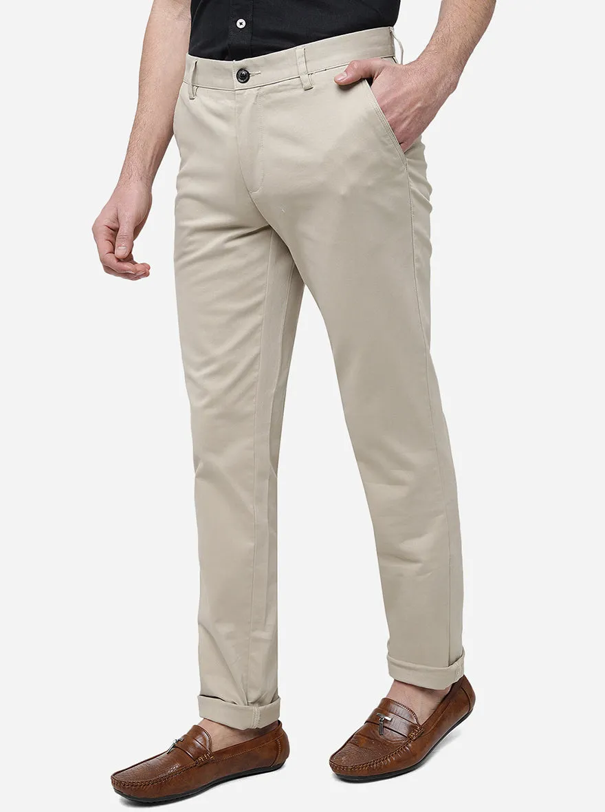 Beige Solid Uno Fit Casual Trouser | JadeBlue