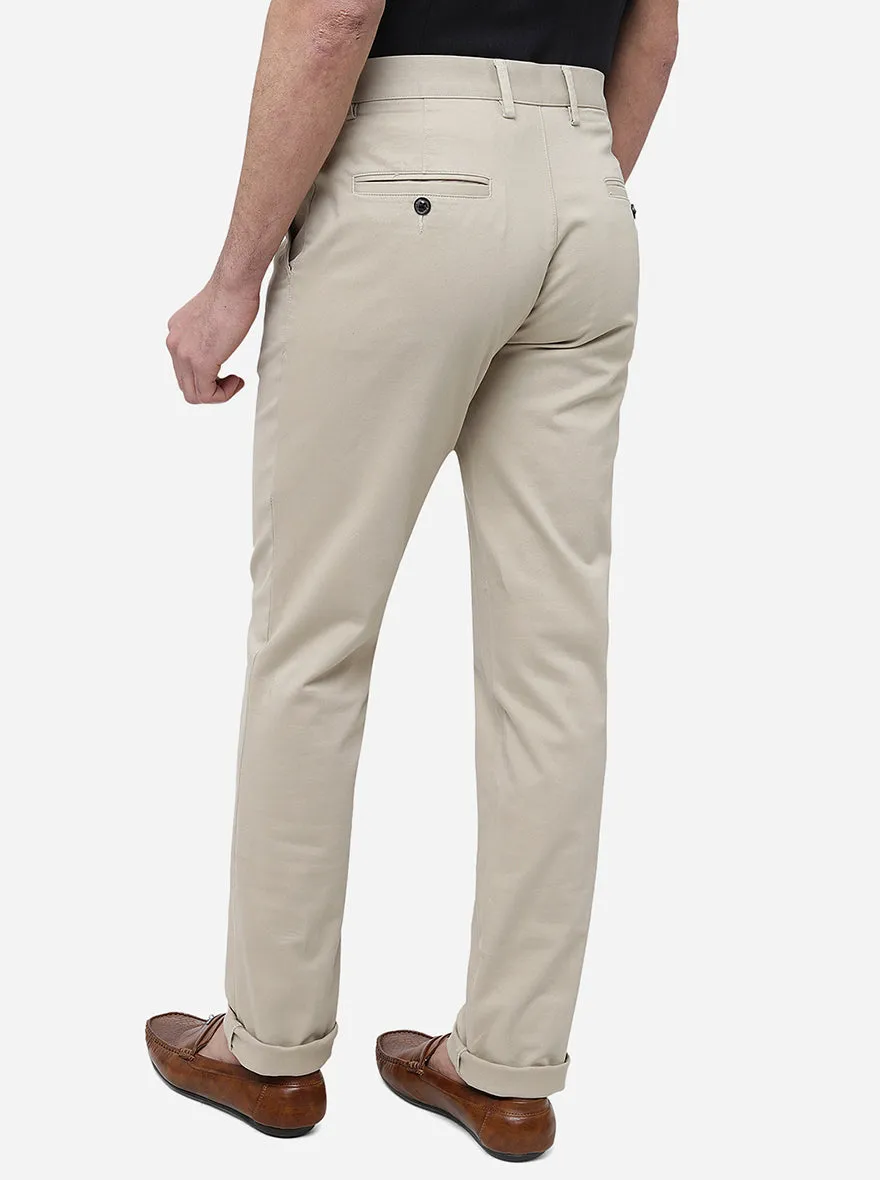 Beige Solid Uno Fit Casual Trouser | JadeBlue