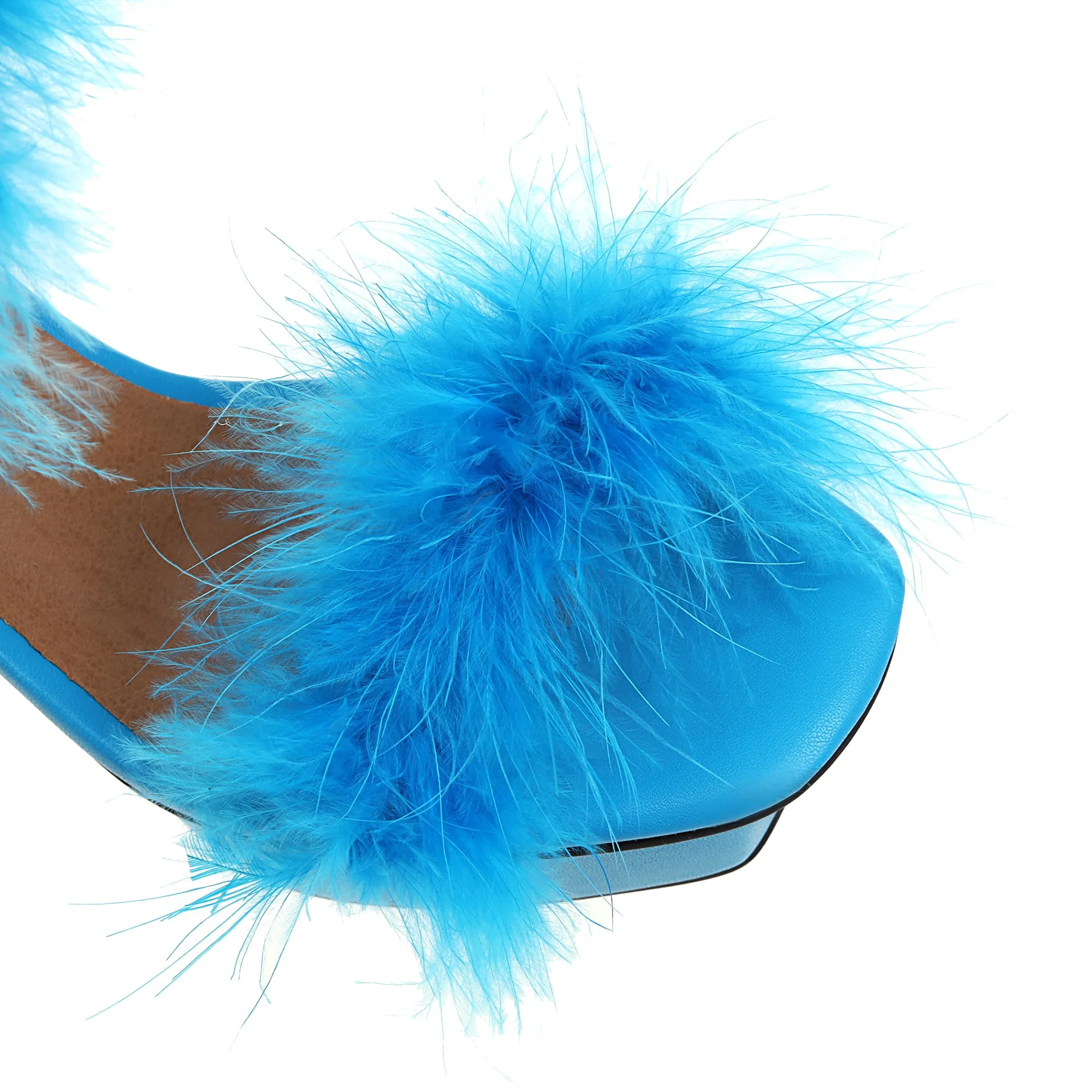 Bigsizeheels Platform Rabbit Fur Sexy Stiletto Sandals - Blue