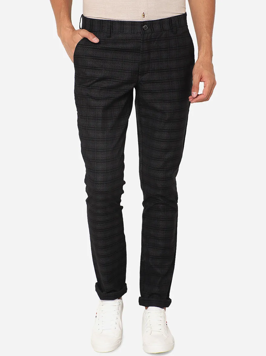 Black & Blue Checked Uno Fit Casual Trouser | JadeBlue