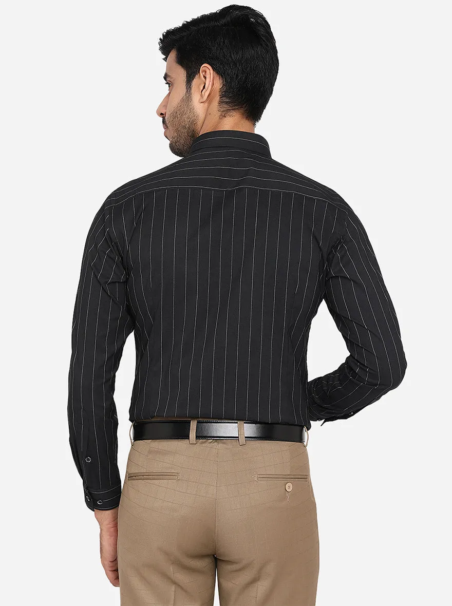 Black & White Striped Slim Fit Formal Shirt | Greenfibre