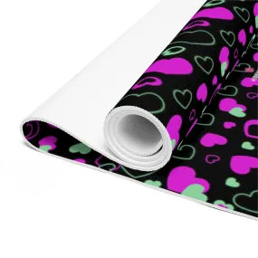 Black Hearts Foam Yoga Mat, Hearts Pattern Best Lightweight 0.25" thick Mat - Printed in USA (Size: 24″x72")