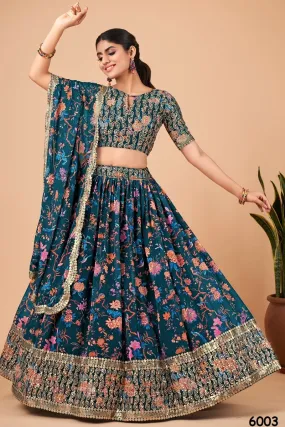 Blue Zari & Embroidery Semi Stitched Lehenga