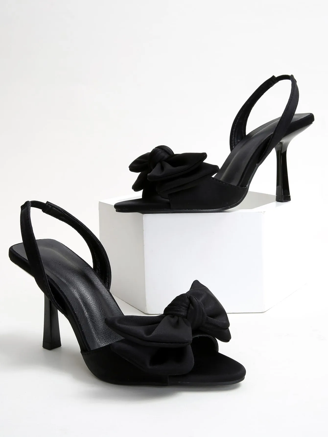 Bow Decor Stiletto Heeled Slingback Sandals