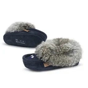 Child Fur Trim Moccasin - Navy