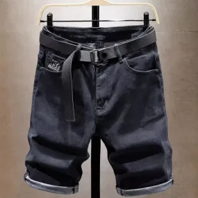 Dark Blue with belt men's denim shorts