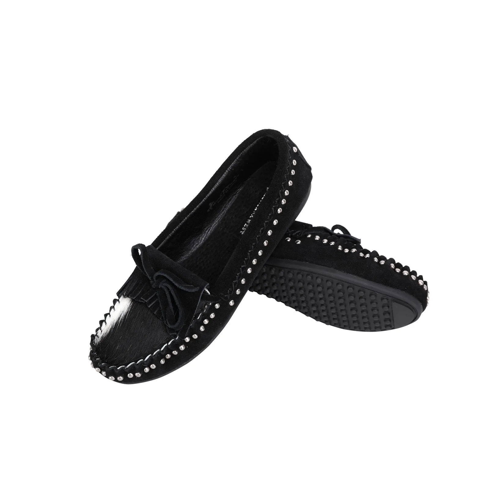 Fringe Suede Studs Moccasin Slipper