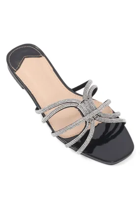 GLAM LUXE CRYSTAL SLIDES-BLACK