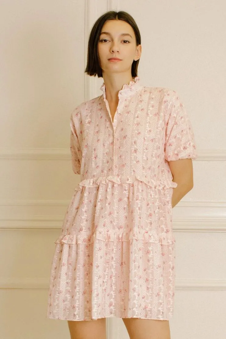 Miley Embroidered Mini Babydoll Dress