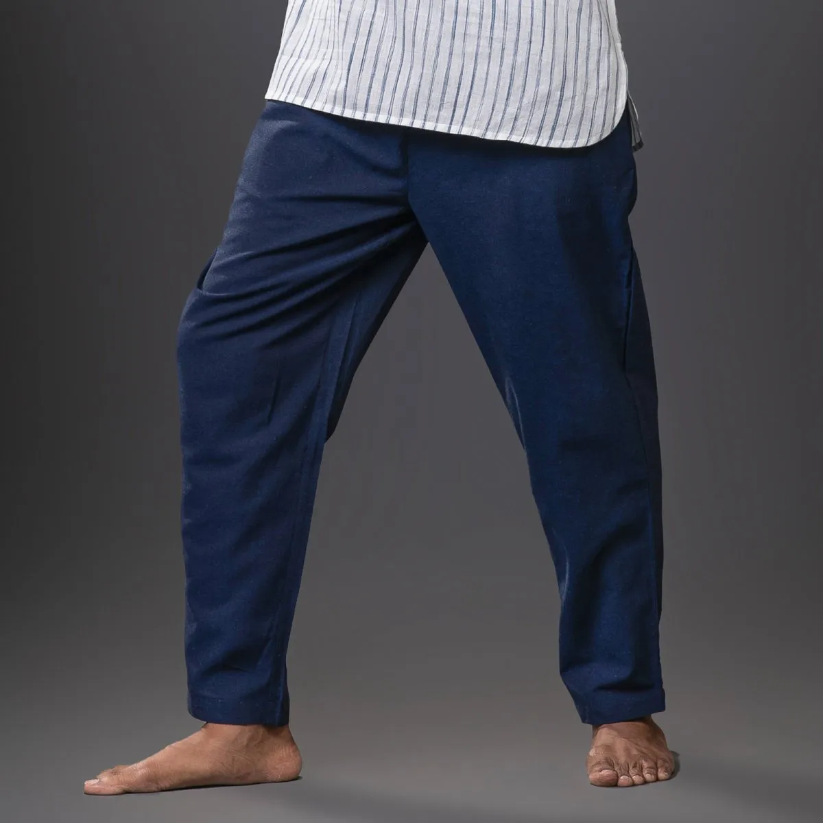 Navy-Blue Handwoven Cotton Yoga Pant | Athleisure Pull-On Pant for Men