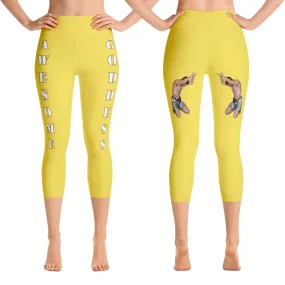 Our best viral leggings yellow awesome goddess white letters