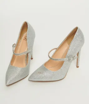 Silver Sparkle Pointed Toe Rhinestone Heels