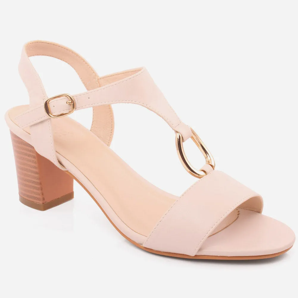 Women "FRANCISE" Glamour" Block Heel Adjustable Single Strap Sandals